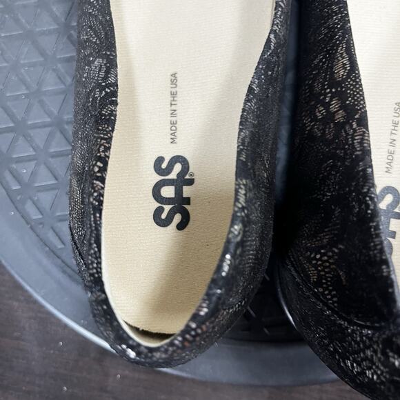 SAS Womens Size 9M Scenic Floral Ballet Flats Black Suede Comfort Shoes - Picture 7 of 10